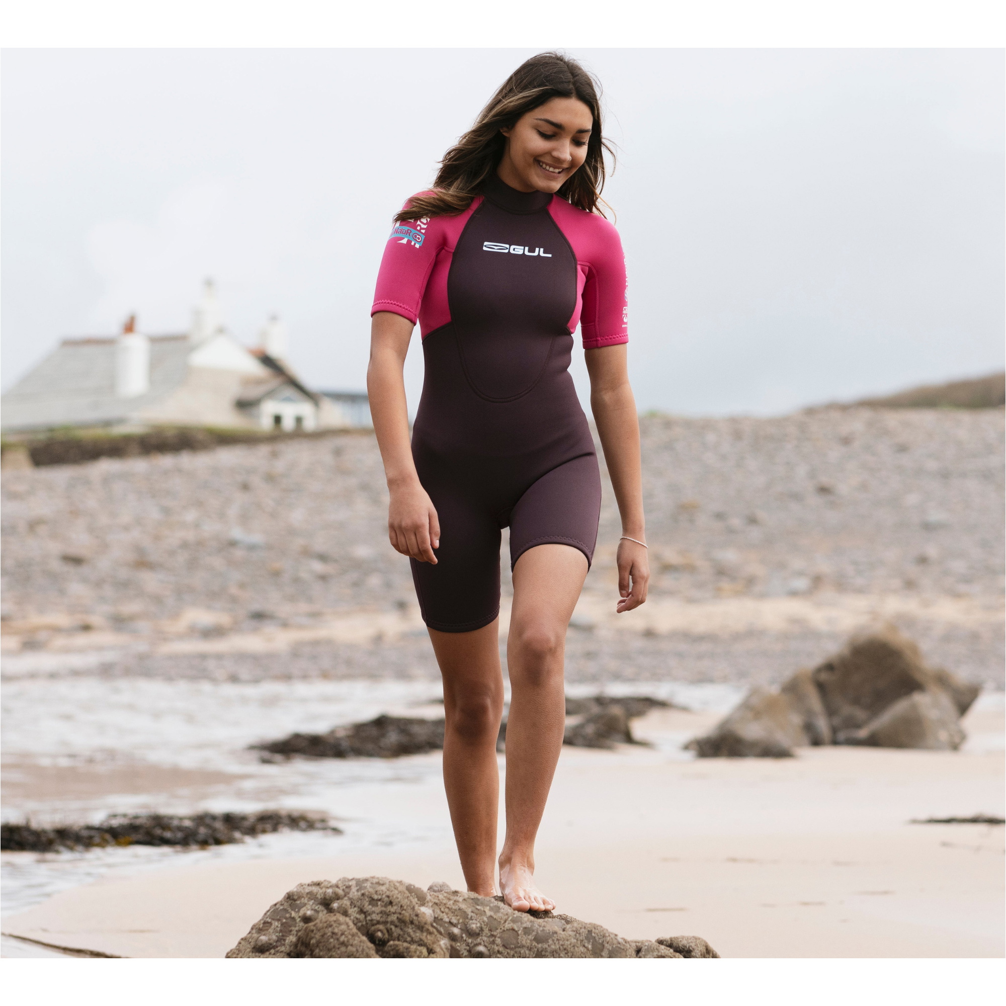 2026 Gul Junior G-Force Natur 3/2mm Back Zip Shorty Wetsuit GF3307-PUPI - Purple / Pink